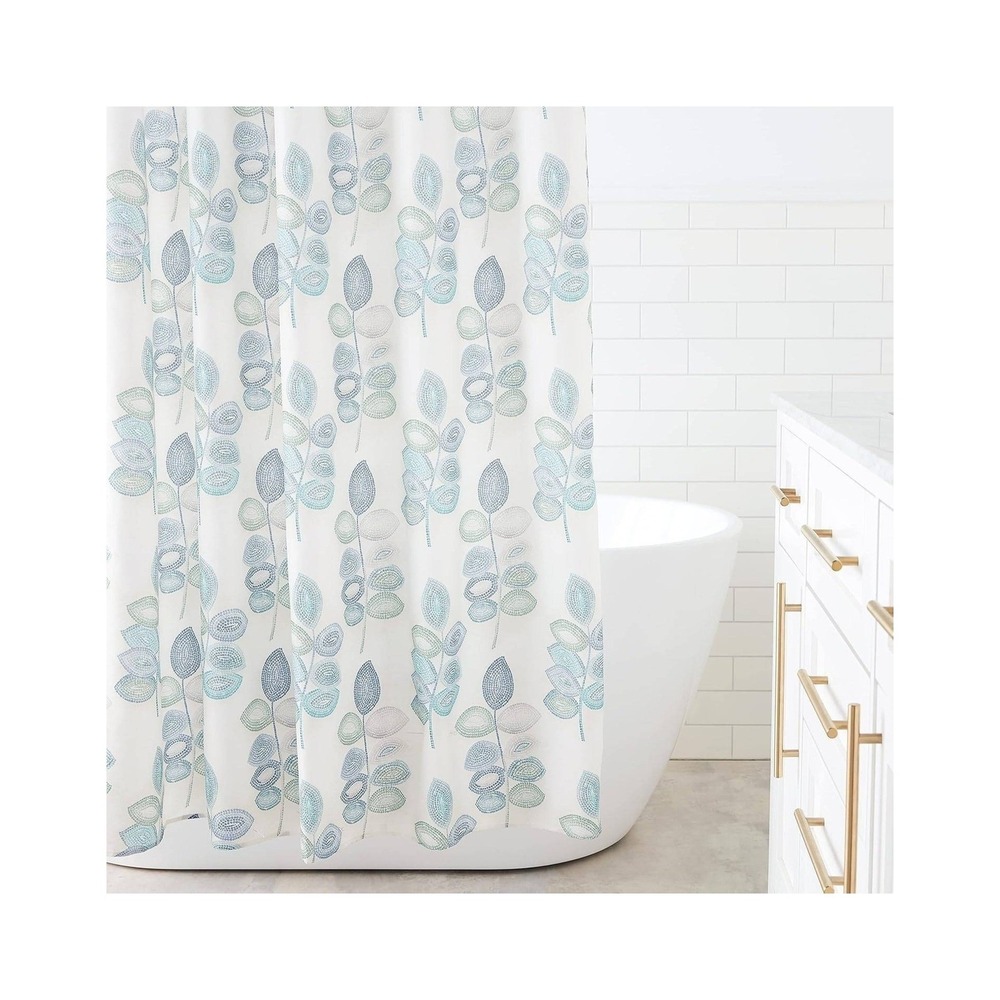 CROSCILL Mosaic Leaves Spa Cream & Blue Colors 70" x 72" Shower Curtain New!